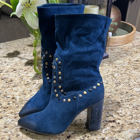 Free People Studded Navy Blue Dakota Distressed Heel Boot 39 - Picture 3 of 14
